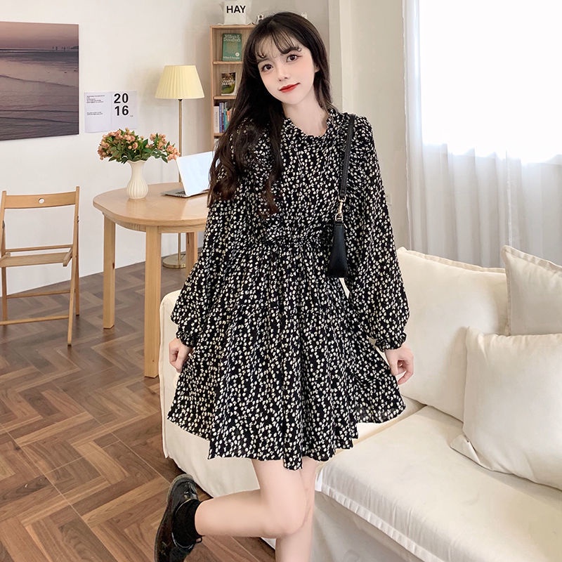 Đầm ôm Tay Dài Họa Tiết Hoa Phong Cách retro Thời Trang