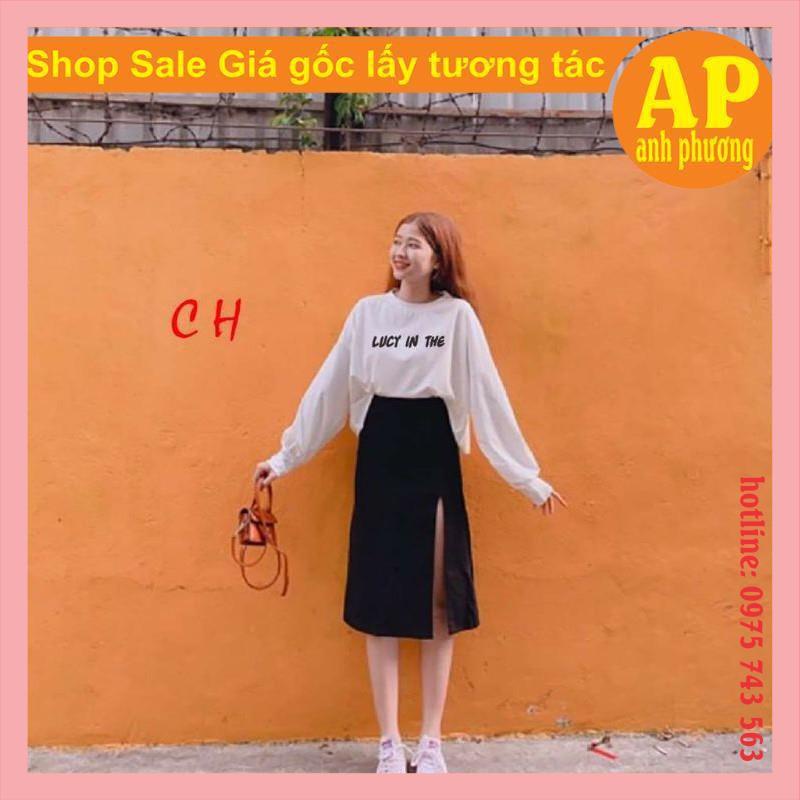 Sét áo lucy + Chân váy xẻ😶áo form thụng dài tay unisex😶áo nam nữ😶chân váy xẻ cá tính😶phong cách thời trang😶