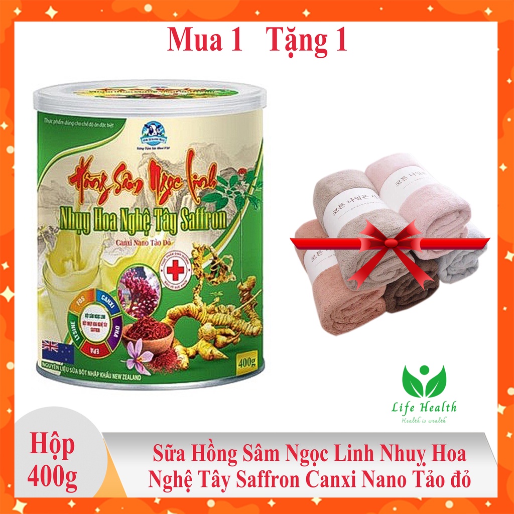 Sữa Bột Hồng Sâm Ngọc Linh Nhụy hoa nghệ tây Saffron Canxi nano tảo đỏ 400g