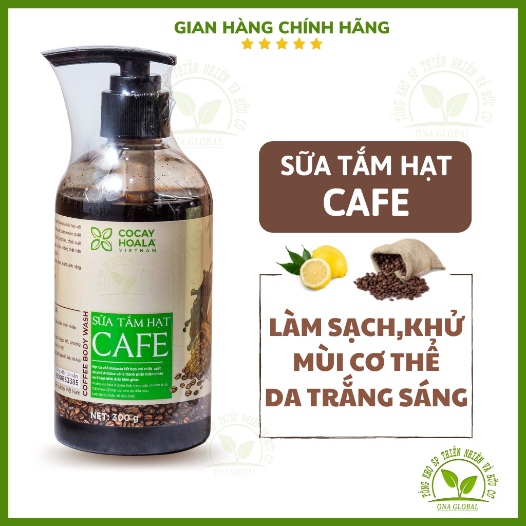 Sữa tắm trắng da tẩy da chết khử mùi cơ thể Cà phê Cocayhoala chai 300g