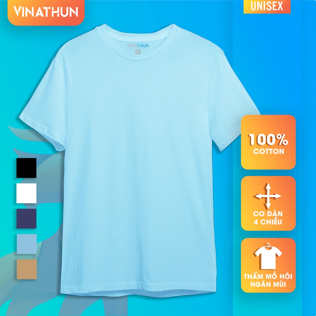 Áo Thun Nam Nữ VINATHUN Tay Lỡ Màu Xanh Ngọc, Áo Phông Nam Nữ Unisex Cao Cấp Thấm Hút Mồ Hôi Co Dãn 4 Chiều Ngăn Mùi