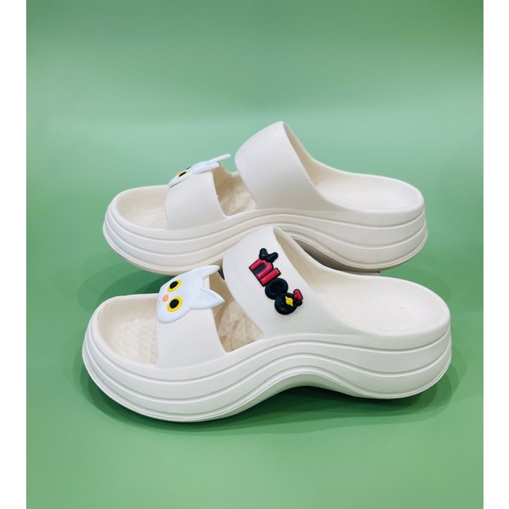 Dép Bánh Mì Nữ, Dép 2 Quai Ngang Đính Mèo Đế Độn 7cm Hack chiều cao siêu đẹp