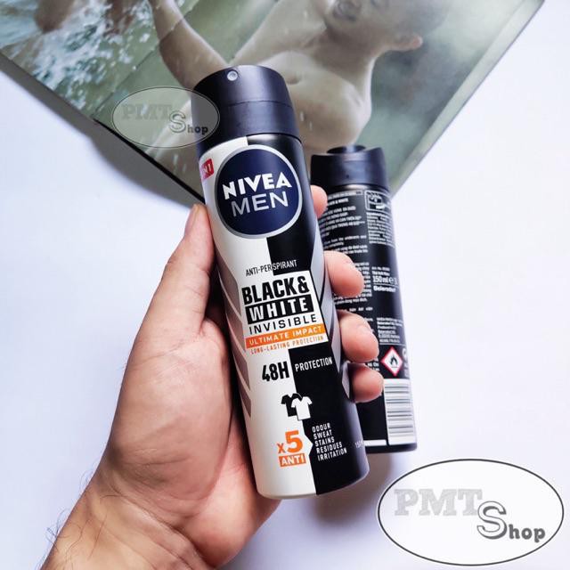 [MẪU MỚI] Xịt ngăn mùi Nivea Men Black & White giúp giảm vệt ố vàng & mồ hôi  (150ml)