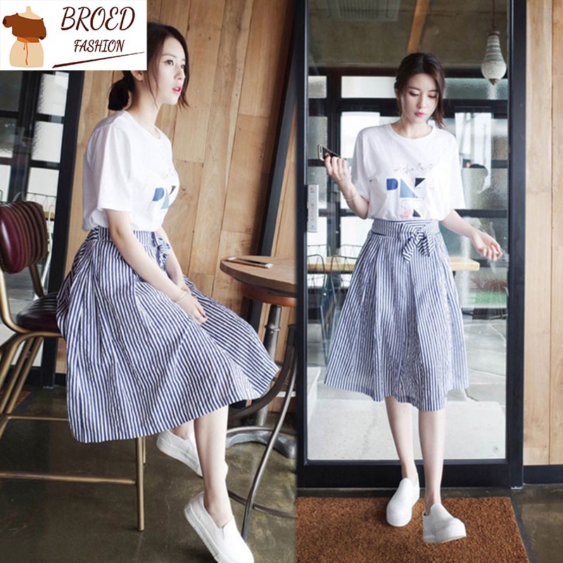 Set Áo Thun Ngắn Tay + Chân Váy Thời Trang Theo Phong Cách Hàn Quốc Dành Cho Nữ
