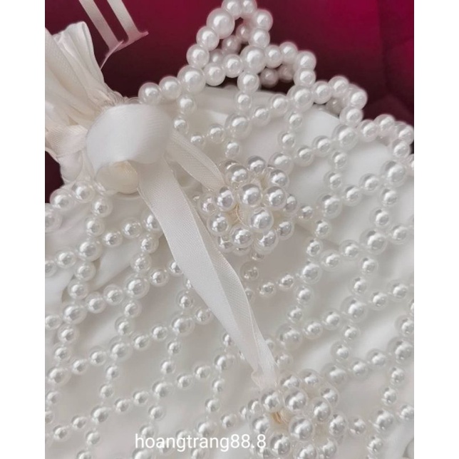 Túi xách tay kết hạt cườm giả ngọc trai dáng hình thoi phong cách tiểu thơ