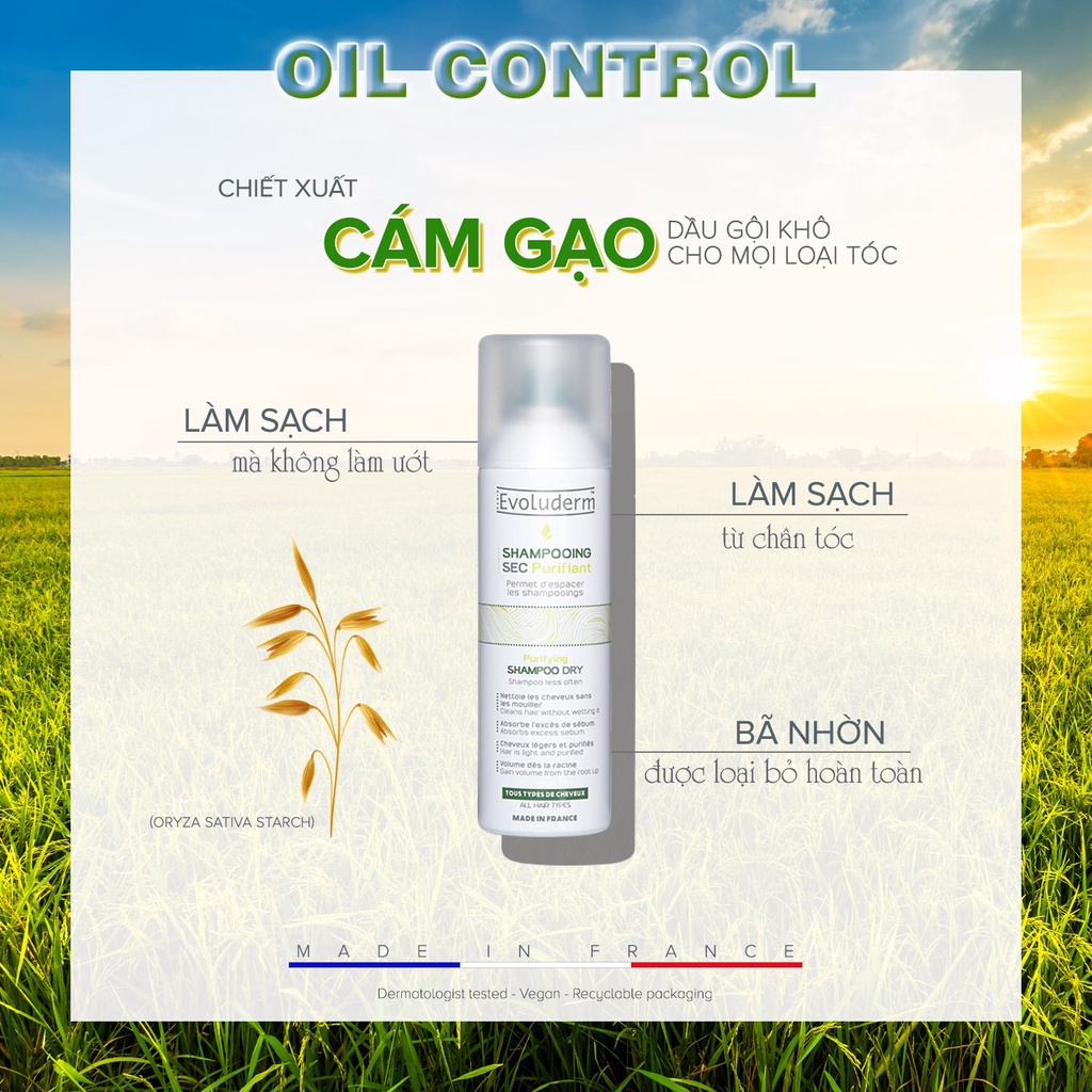 Dầu gội khô Evoluderm không xả lại với nước làm sạch tóc và da đầu cho mái tóc bồng bềnh hương thơm quyến rũ 400ml