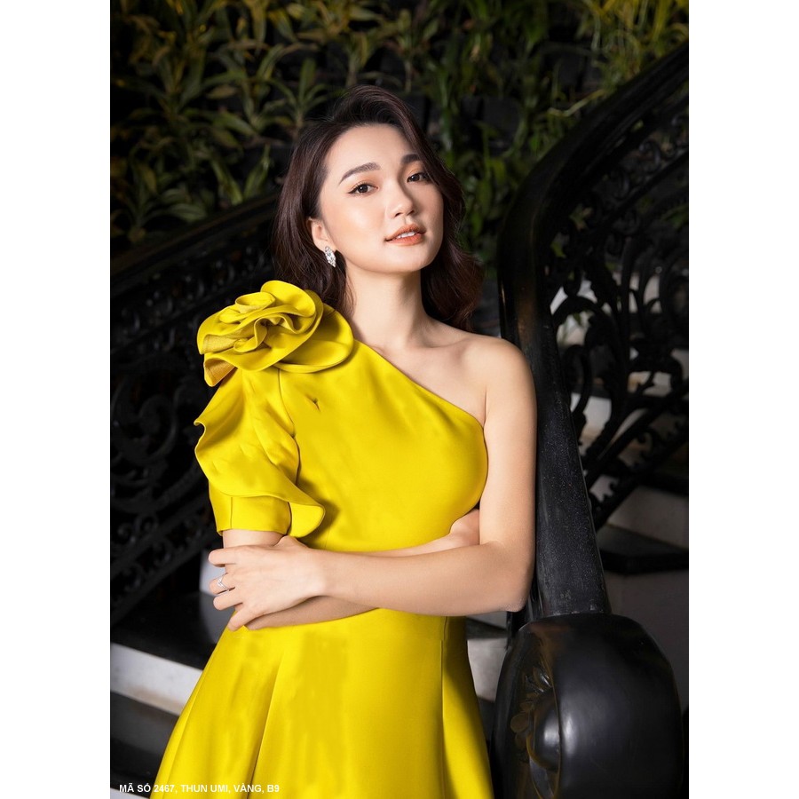 ĐẦM XÒE DÀI VAI XÉO ĐÍNH HOA HỒNG