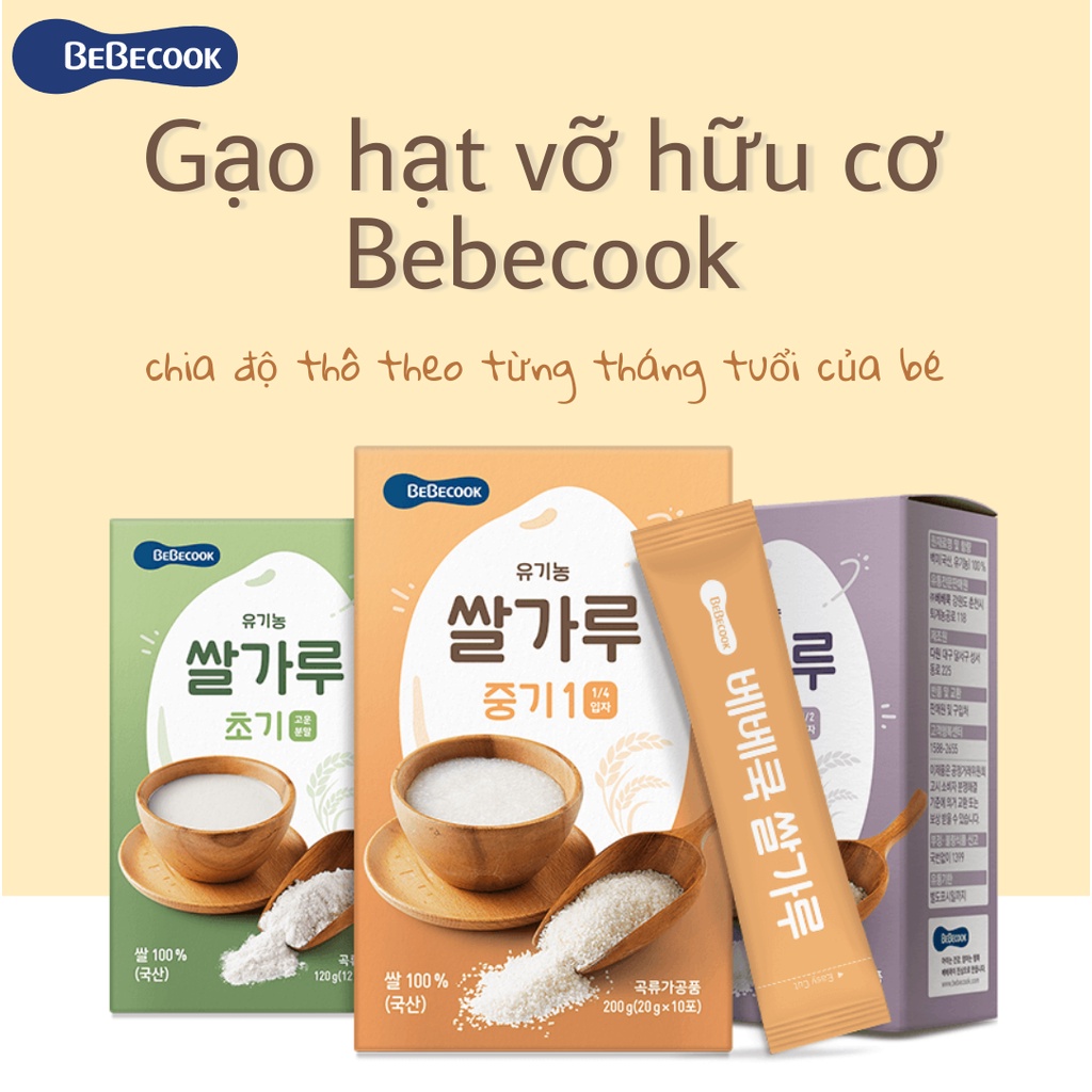 Gạo hạt vỡ ăn dặm hữu cơ Bebecook Hàn Quốc cho bé (Date 12/2022)