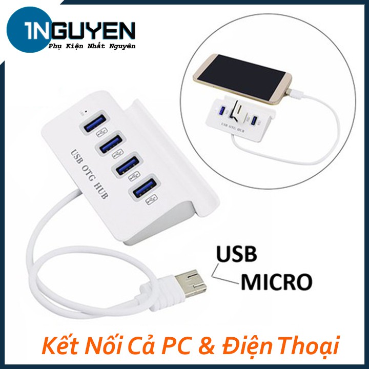 Bộ Chia 4 Cổng USB 3.0 OTG HUB Chuẩn USB Micro Kiêm Giá Đỡ - Hub USB OTG