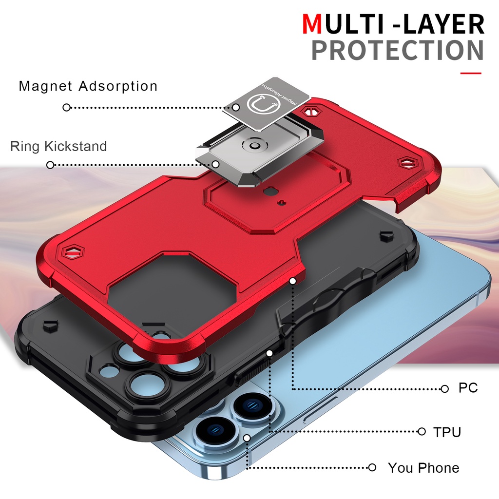 Metal Ring Kickstand Armor Shockproof Phone Case For iPhone 14 14 Max 14 Pro 14 Pro Max iPhone 12 iPhone 13 Holder Hard Cover