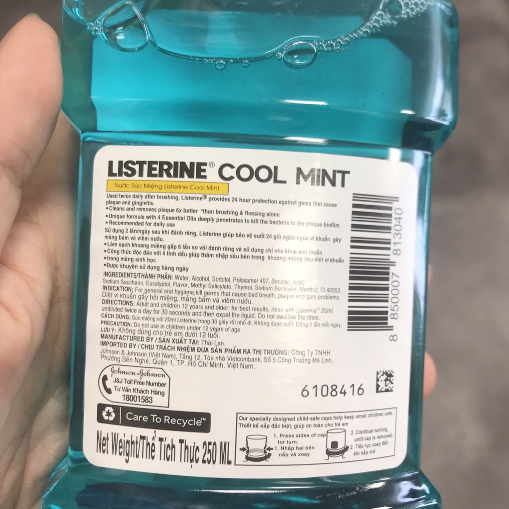 Nước sát khuẩn miệng Listerine 250ml nước xúc miệng Cool Mint