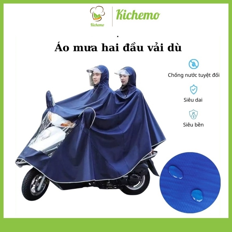 Áo mưa đôi 2 đầu cánh dơi vải dù ép PVC phản quang có kính che mặt vải dù siêu dai siêu bền