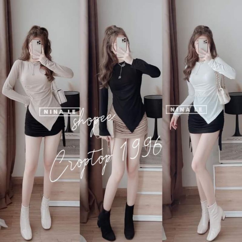 Áo thu đông tay dài , vải thun gân vạt chéo mới mẻ .MÃ CRT08