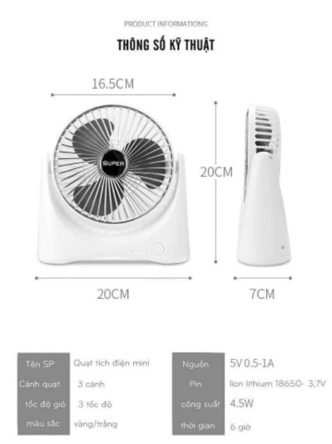 Quạt tích điện mini FAN để bàn | BigBuy360 - bigbuy360.vn