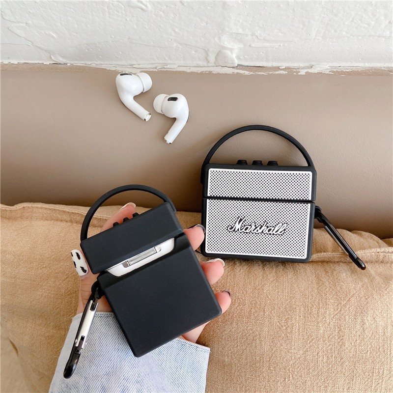Vỏ bảo vệ hộp sạc tai nghe airpods 1 / 2 / pro bằng silicon hình hộp marshall độc đáo