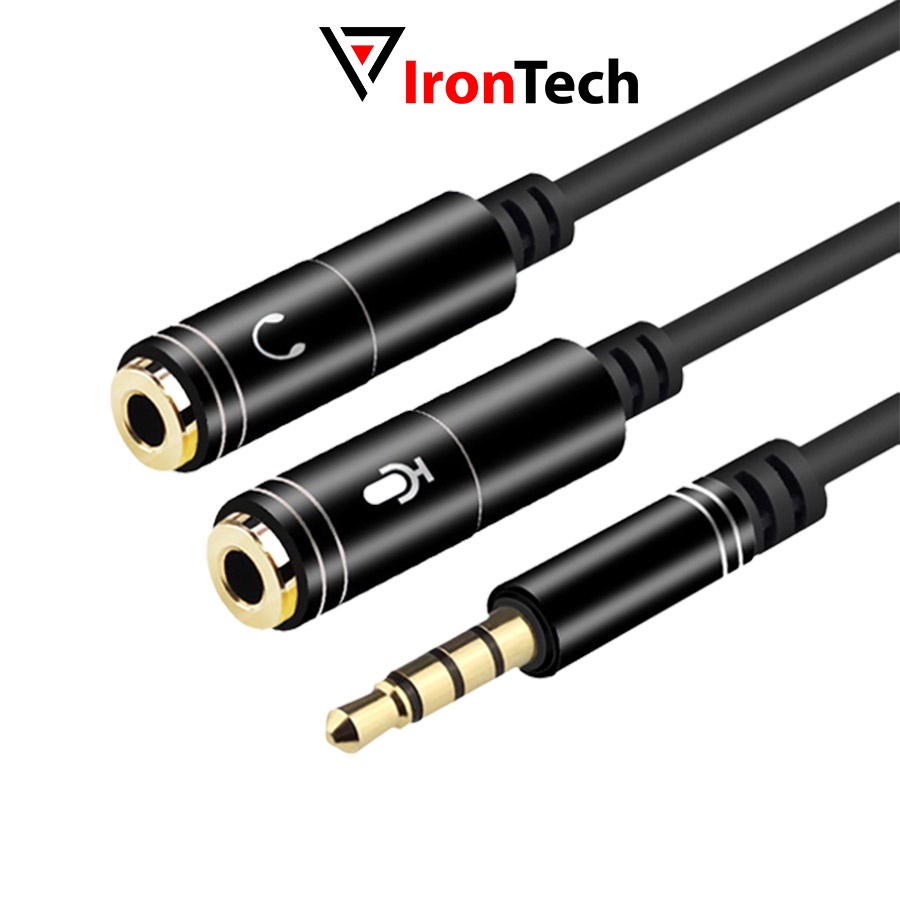 Cáp gộp và chia tai nghe và mic ra jack audio 3.5mm IronTech đầu chuyển đổi audio và mic cho tai nghe loa laptop pc