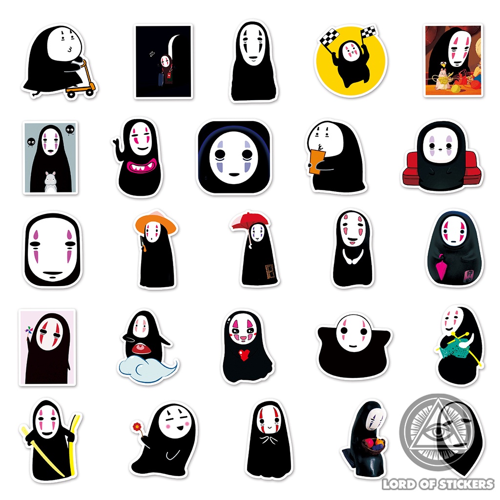 Set 50 Miếng Dán Nhân Vật Hoạt Hình Vô Diện Sticker Cute Anime Manga Ghibli Dễ Thương Trang Trí Mũ Bảo Hiểm, Laptop, Sổ