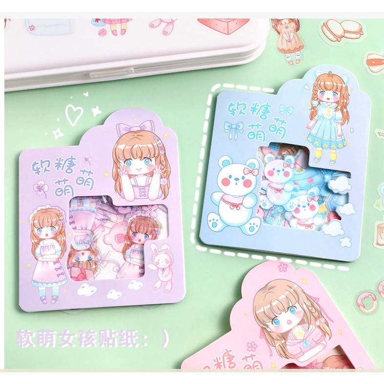 Set 45 Sticker Miếng Dán Trang Trí Nhật Ký Hình Hoạt Hình Dễ Thương