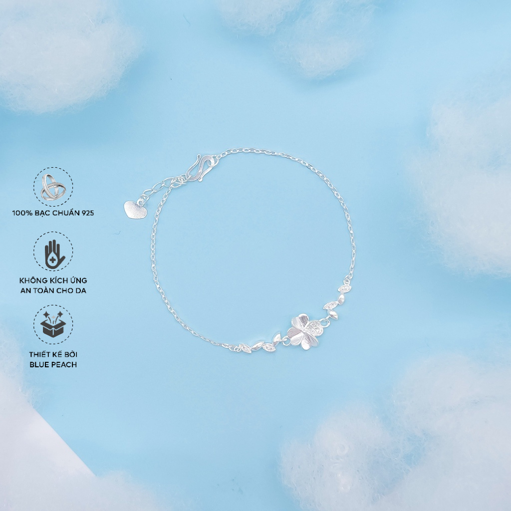 Lắc Tay Bạc Blue Peach Cỏ 4 Lá Cánh Đá LT581