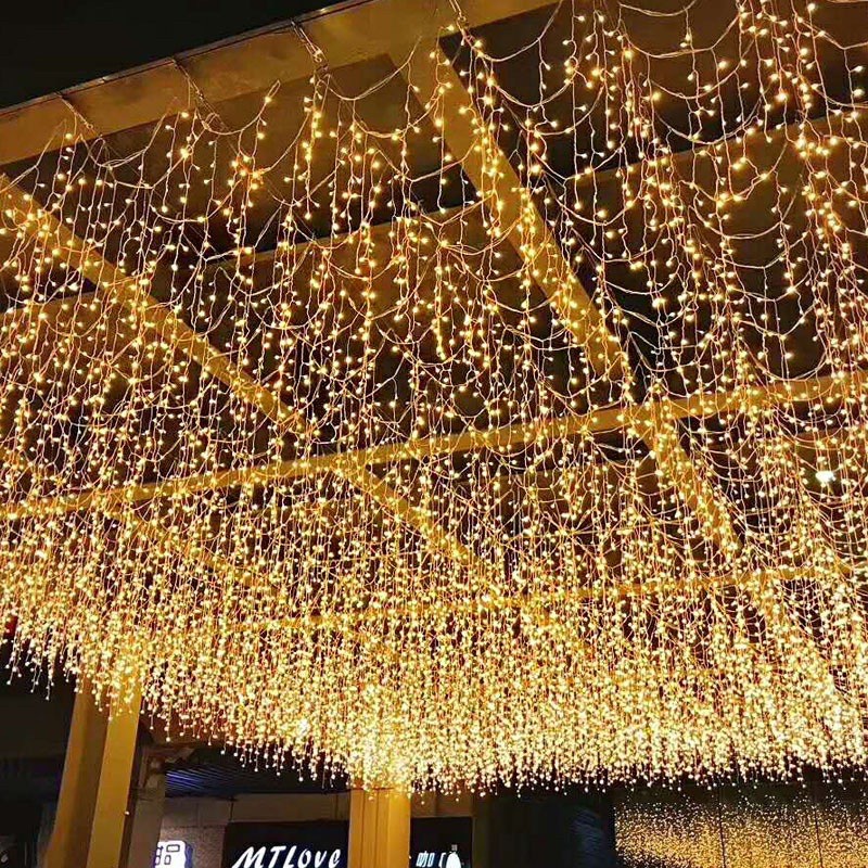 Đèn LED mành thả rủ 6m 30 1 sợi 60cm ánh sáng vàng trang trí sảnh tiệc, lối đi, ban công, đèn dây LED trang trí