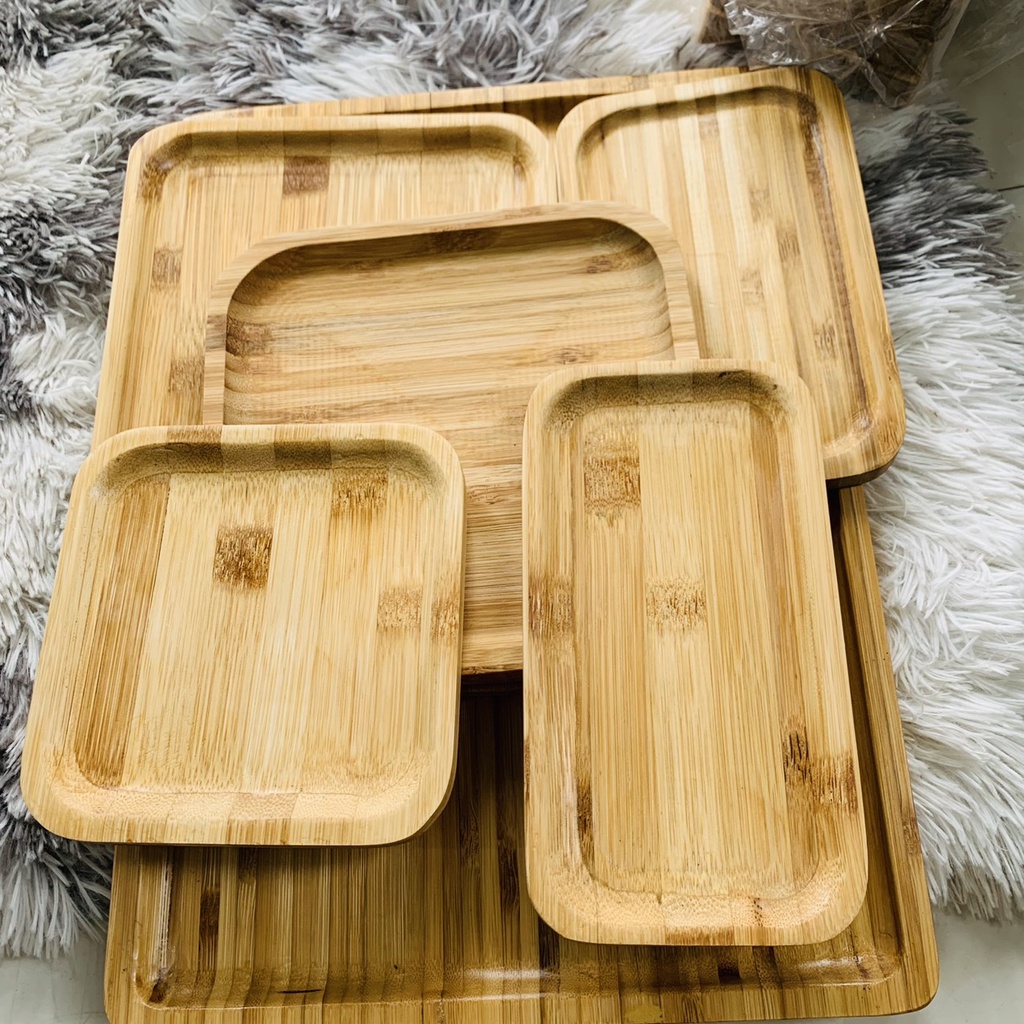 Khay tre vuông 20cm để đồ ăn, đồ dùng cao cấp _ Decor
