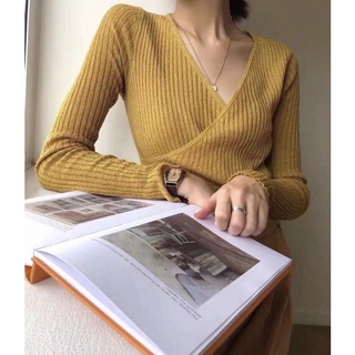 Áo len cổ tim chéo( ảnh thật, có sẵn)