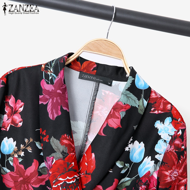 Áo khoác blazer nữ ZANZEA tay dài cổ đắp chéo in hoa phong cách châu Âu
