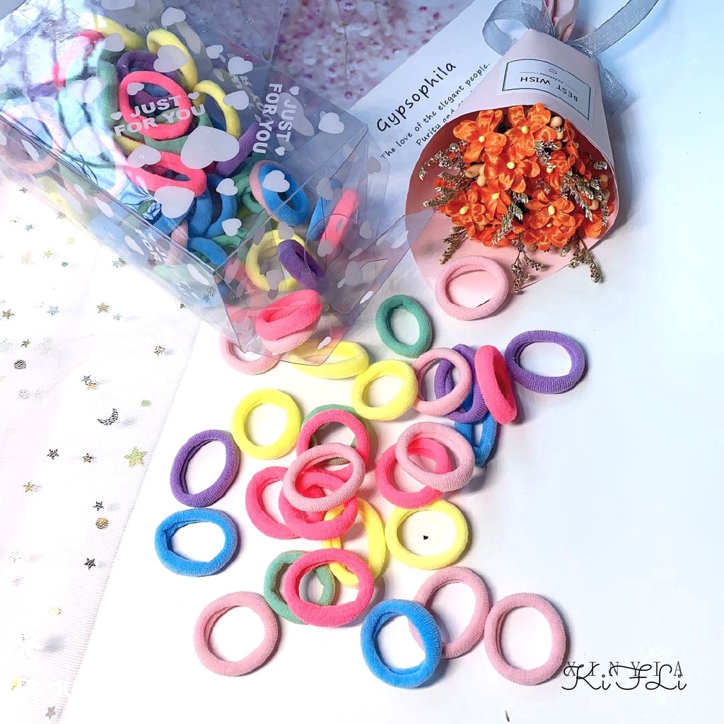 Túi 100 Dây Thun Cột Tóc Nhiều Màu Sắc Đáng Yêu