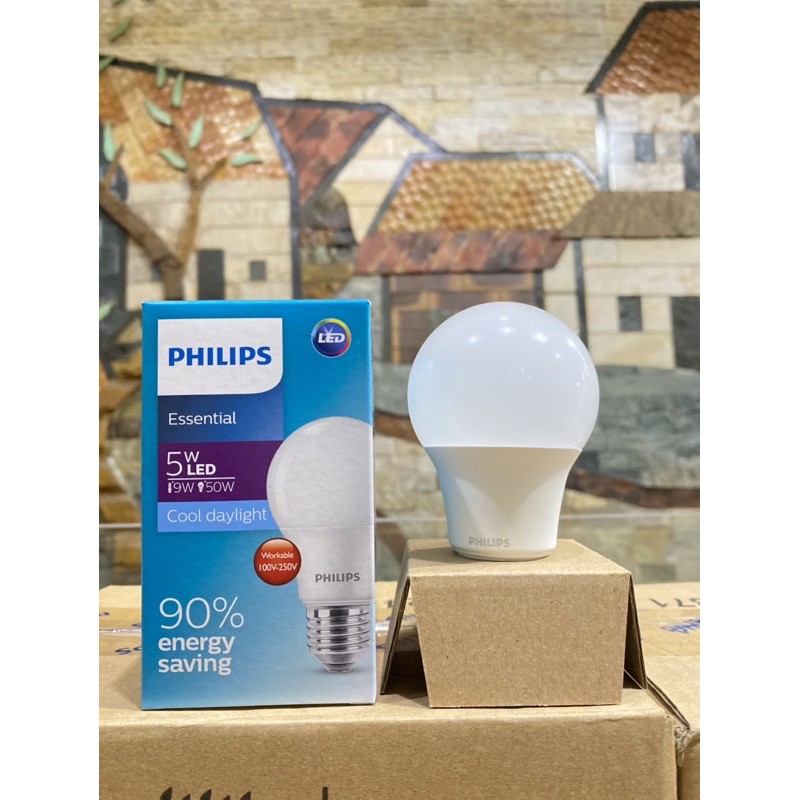 [ HÀNG CHÍNH HÃNG ][ GIÁ TỐT ][ HÌNH THẬT ] Bóng đèn LED Bulb Tròn Philips Essential 5W Ánh Sáng Trắng Vàng E27