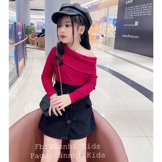 Set áo trễ vai cv nhung VN bé gái