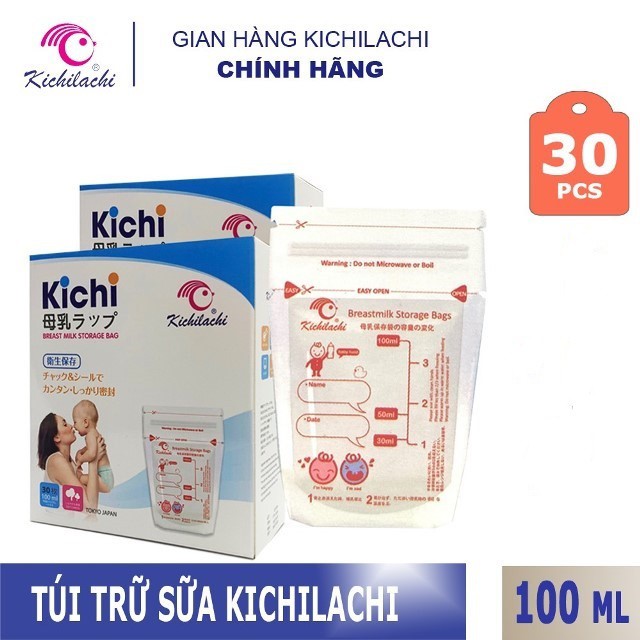 10 - 30 túi trữ sữa 100ml không BPA, không mùi & 2 khóa zip an toàn cho Bé Kichilachi