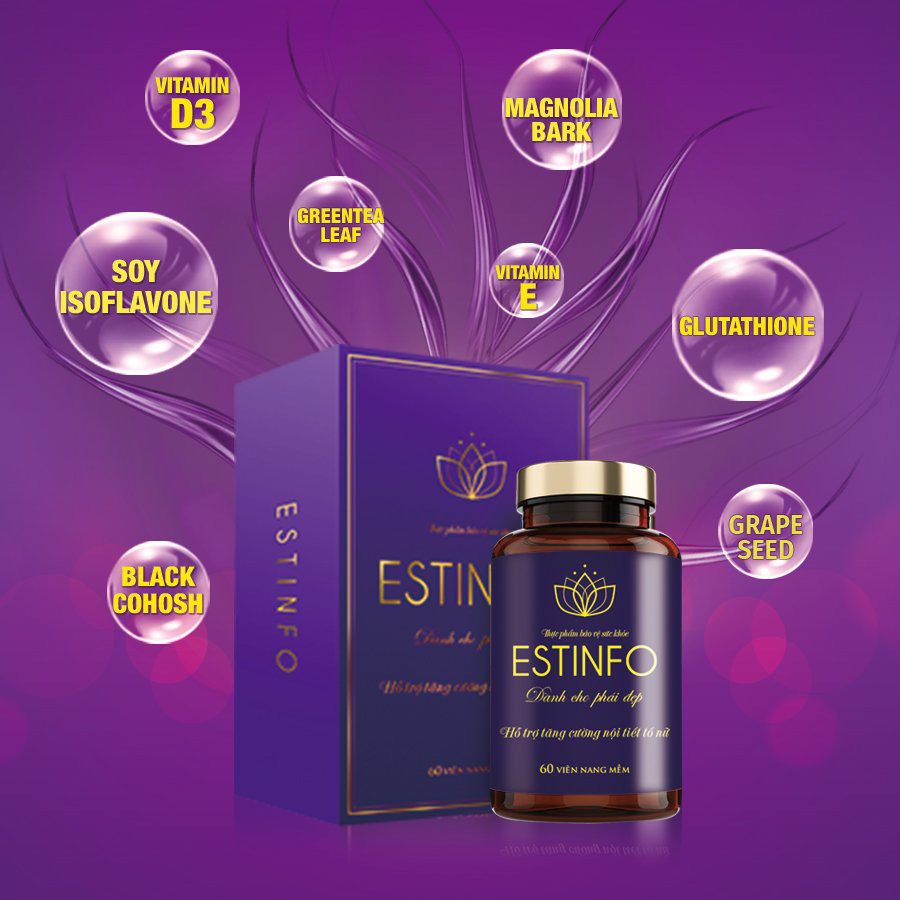 VIÊN UỐNG ESTINFO TĂNG CƯỜNG NỘI TIẾT TỐ,GIẢM LÃO HÓA,GIÚP DA TRẮNG SÁNG