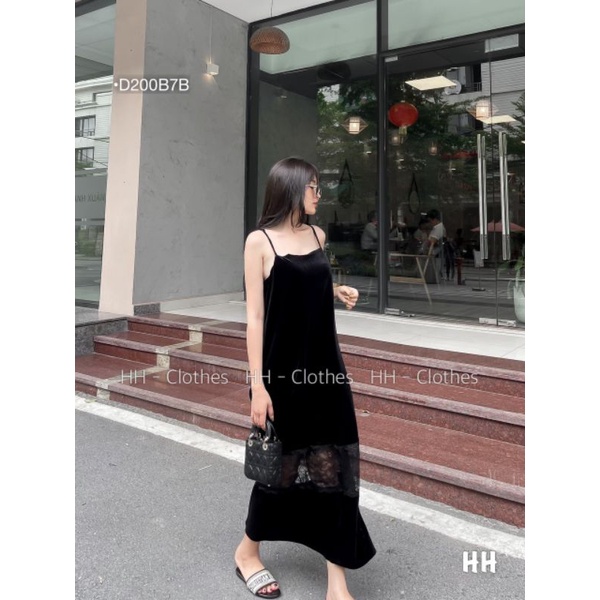 Đầm Dài 2 Dây Váy Nhung Midi Dáng Suông Bèo Ren Cách Điệu Thời Trang Hè BEBEDOLL