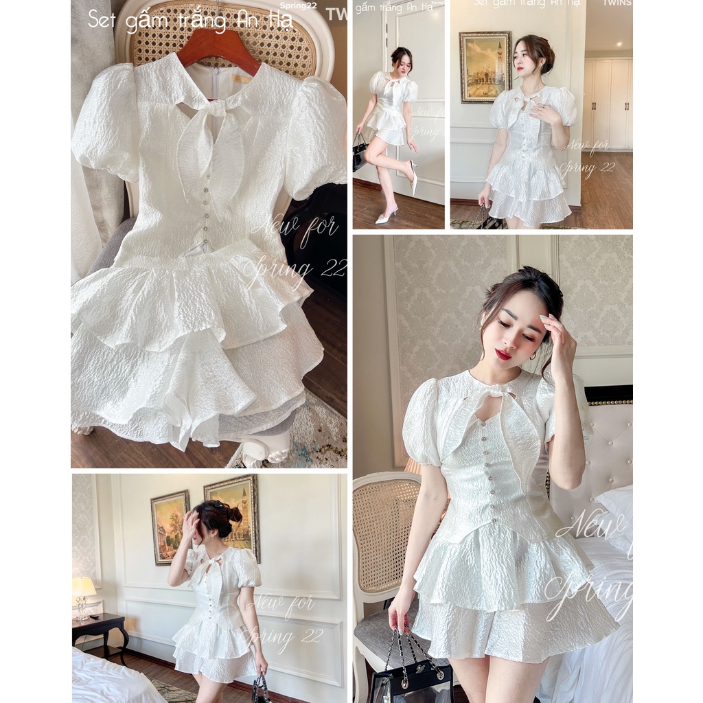 Set gấm trắng An Hạ - Lẻ áo (khuy đá cao cấp)