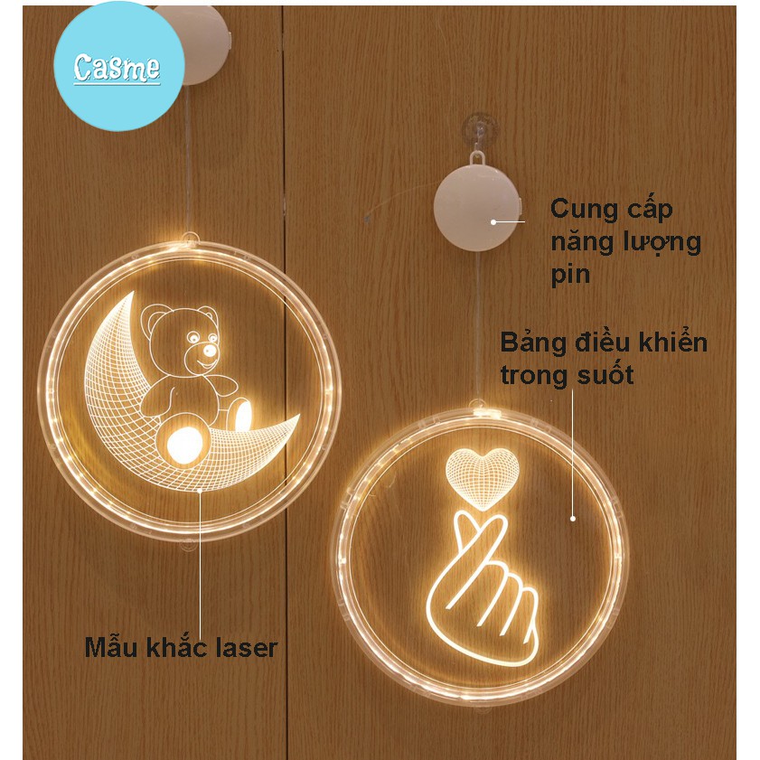 Đèn ngủ 3D, đèn LED trang trí phòng ngủ, có thể treo hoặc dán trên mặt kính và mặt gỗ, hình tròn - D003