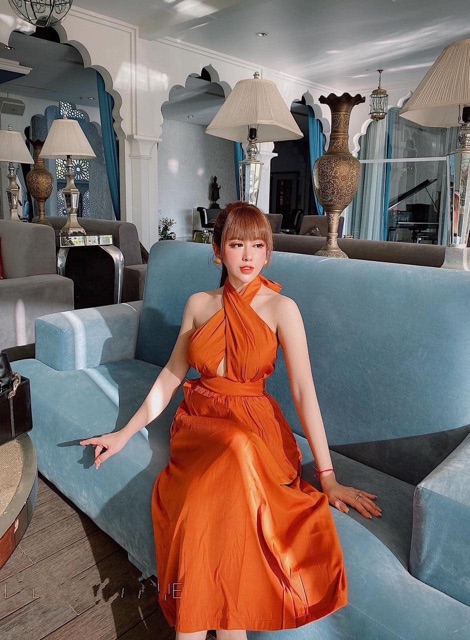 Đầm maxi cột dây chéo