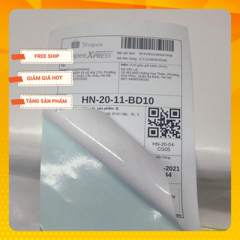 Giấy decal xanh A6 100 tờ / tập - đề can A6 đế xanh bóc dính - giấy in đơn hàng bóc dính A6
