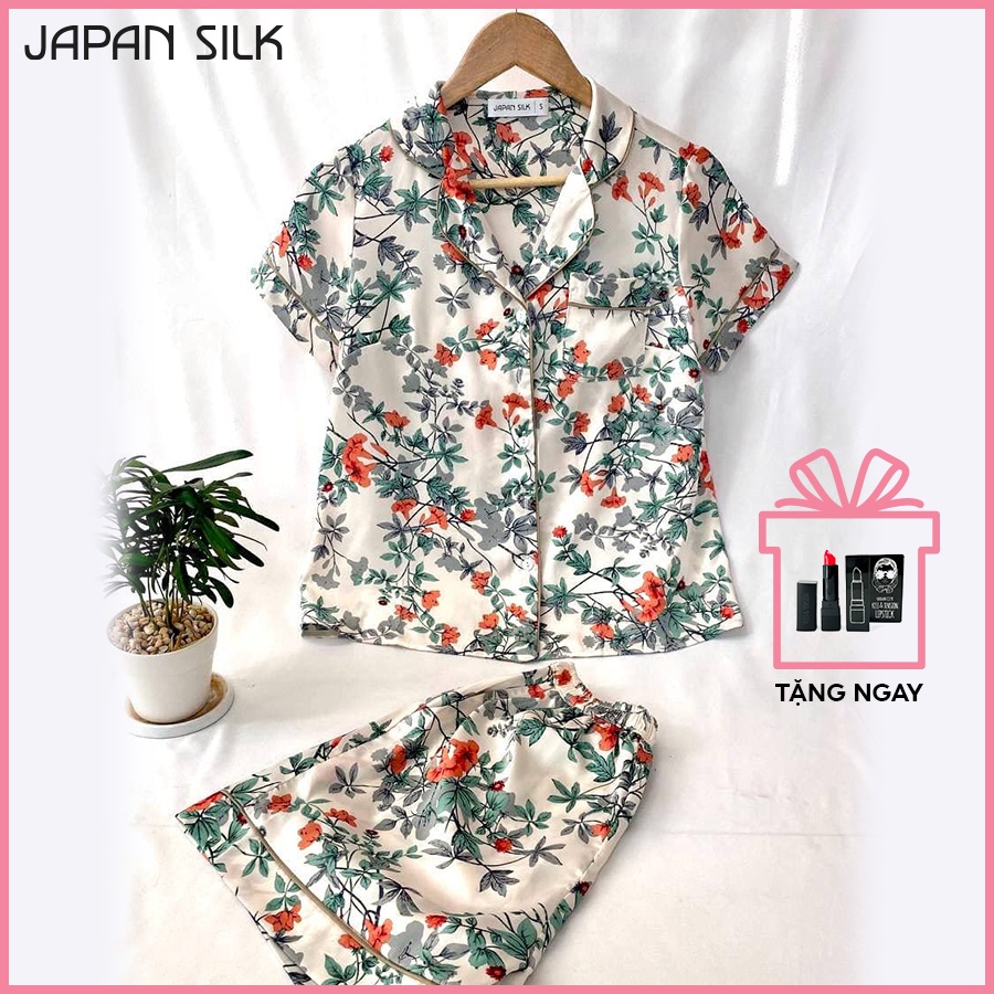 JAPAN SILK - Bộ cộc pijama lụa Nhật họa tiết hoa sơn sang trọng