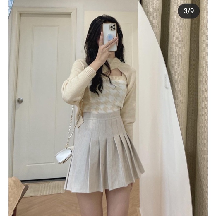 [HÀNG SẴN]SET ÁO LEN PHỐI KẺ ZICZAC CUT OUT LẠ MẮT HÀNG QUẢNG CHÂU | BigBuy360 - bigbuy360.vn