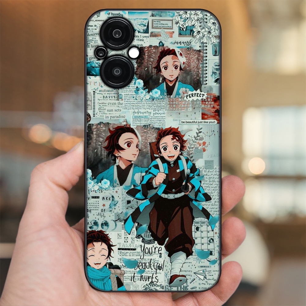 Ốp lưng Oppo Reno 8Z 5G viền đen in hình Tanjiro Kimetsu no Yaiba