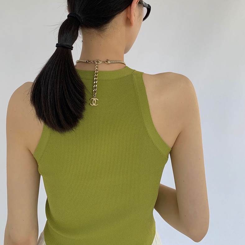 Áo dệt kim ZHELIHANGFEI sát nách dáng ngắn thời trang trẻ trung