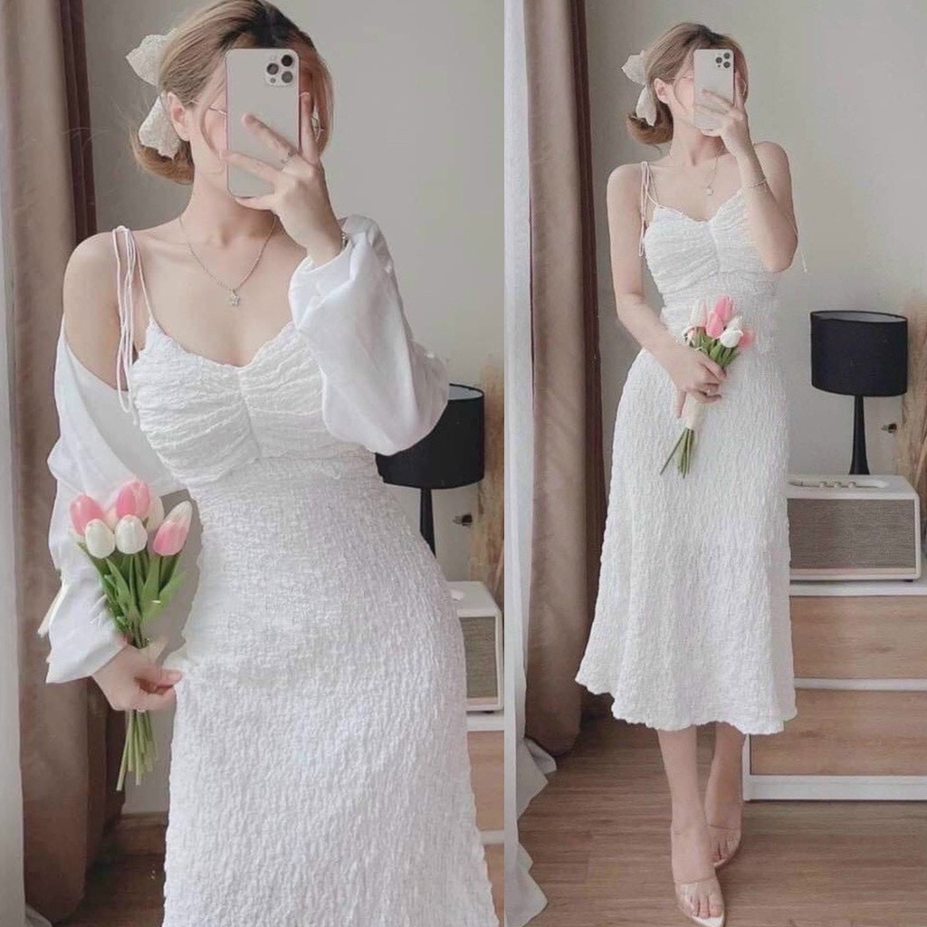 Đầm dáng dài hai dây hở vai kèm áo khoác thiết kế kèm mút dự tiệc sang chảnh hời trang nữ STCLOTHING
