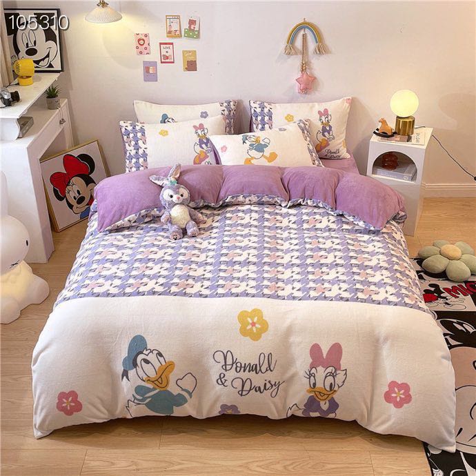 Bộ Chăn Ga Gối Nỉ Nhung Hizun Hoạt Hình Disney