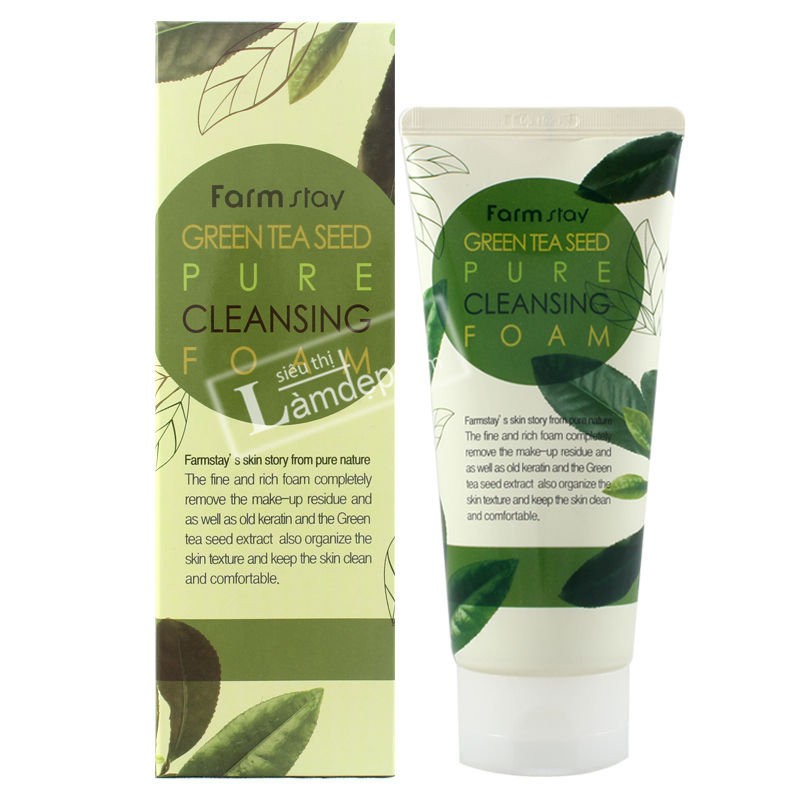 Sữa rửa mặt tinh chất trà xanh dành cho da nhạy cảm Hàn Quốc - Farmstay Green Tea Seed Pure Cleansing Foam 180ml