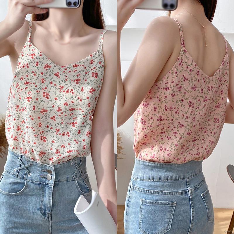 Áo Voan Hai Dây Họa Tiết Hoa Phong Cách Hàn Quốc Dành Cho Nữ