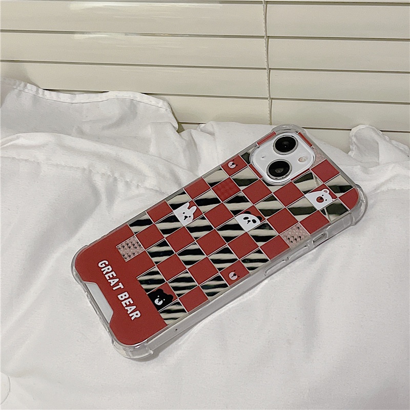 Ốp Điện Thoại Tráng Gương Họa Tiết Kẻ Ô Hình Gấu Cho Apple Iphone 13 Pro Max x/6/7/8