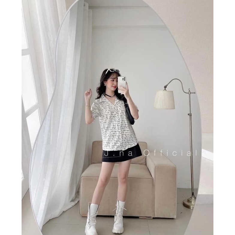 Set áo sơ mi chữ kí mix quần short giả váy ngắn TH118