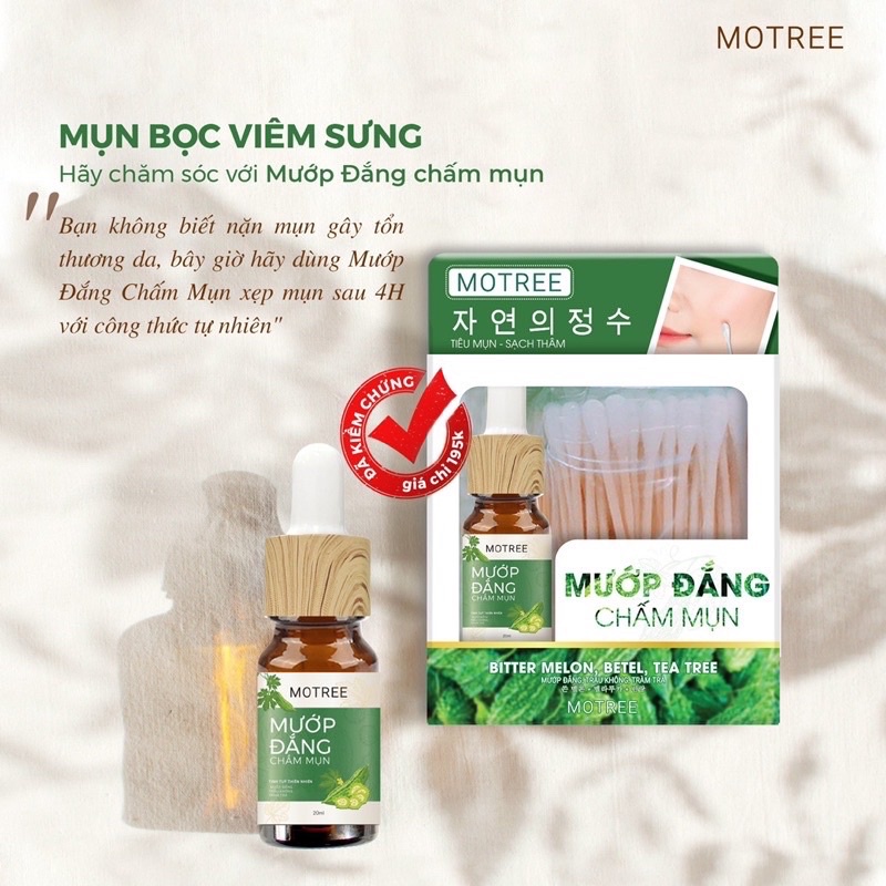 Gel Chấm Mụn Mướp Đắng Motree - Xẹp , Giảm Mụn Và Sưng Viêm Sau 4H [CHÍNH HÃNG ] Từ KHỔ QUA TRÀM TRÀ VÀ TRÀ XANH (20ml)