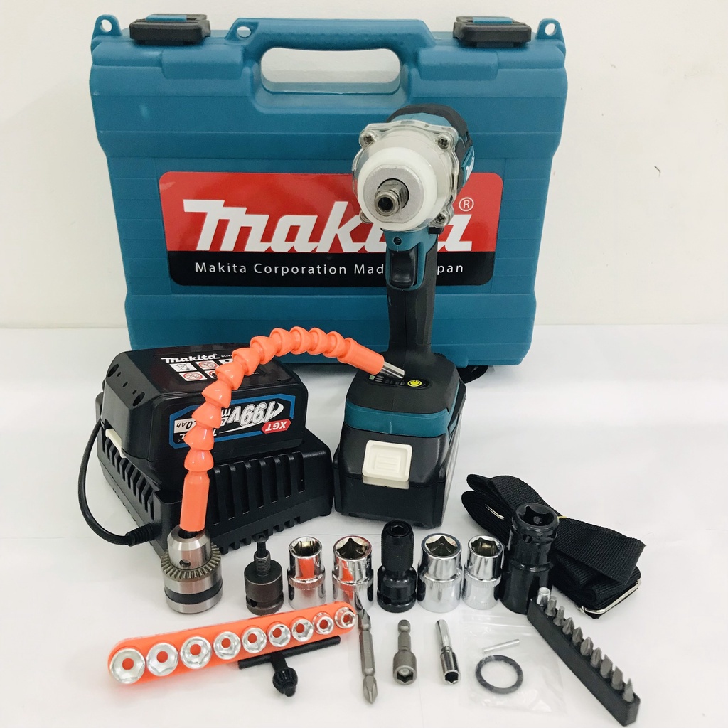 Máy Siết Bulong Makiita 199V , Siết Bulong Không Chổi Than Makita Tặng Kèm Đầu Chuyển Vít Và Khẩu 22mm