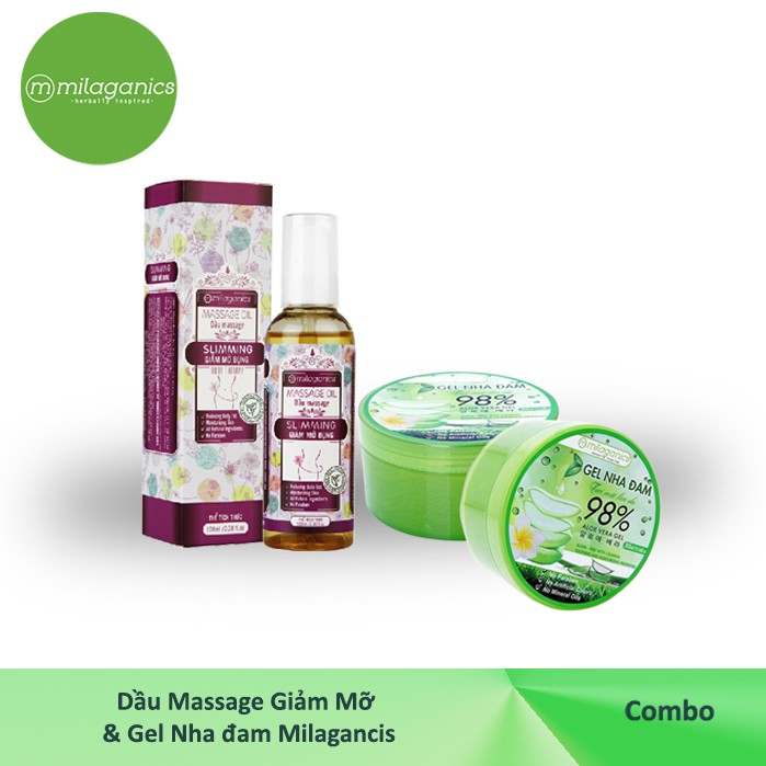 Combo Dầu Massage giảm mỡ 100ml + Gel Nha đam 300ml Milaganics | BigBuy360 - bigbuy360.vn